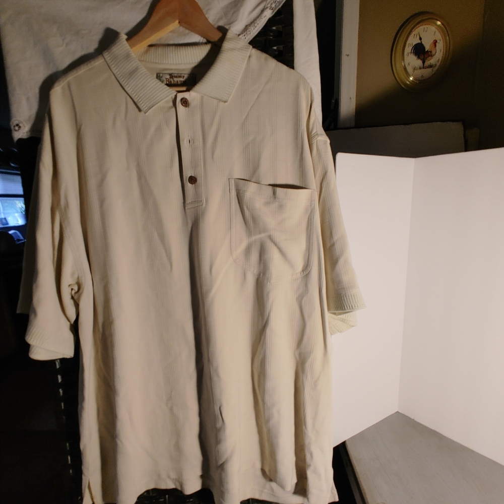 Mens Cream Tommy Bahama XL Silk Shirt Button Front Short Sleeves